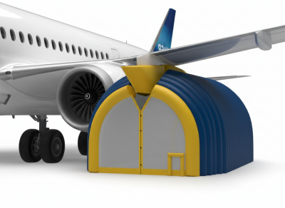 Пневмокаркасный ангар для ремонта двигателя самолета